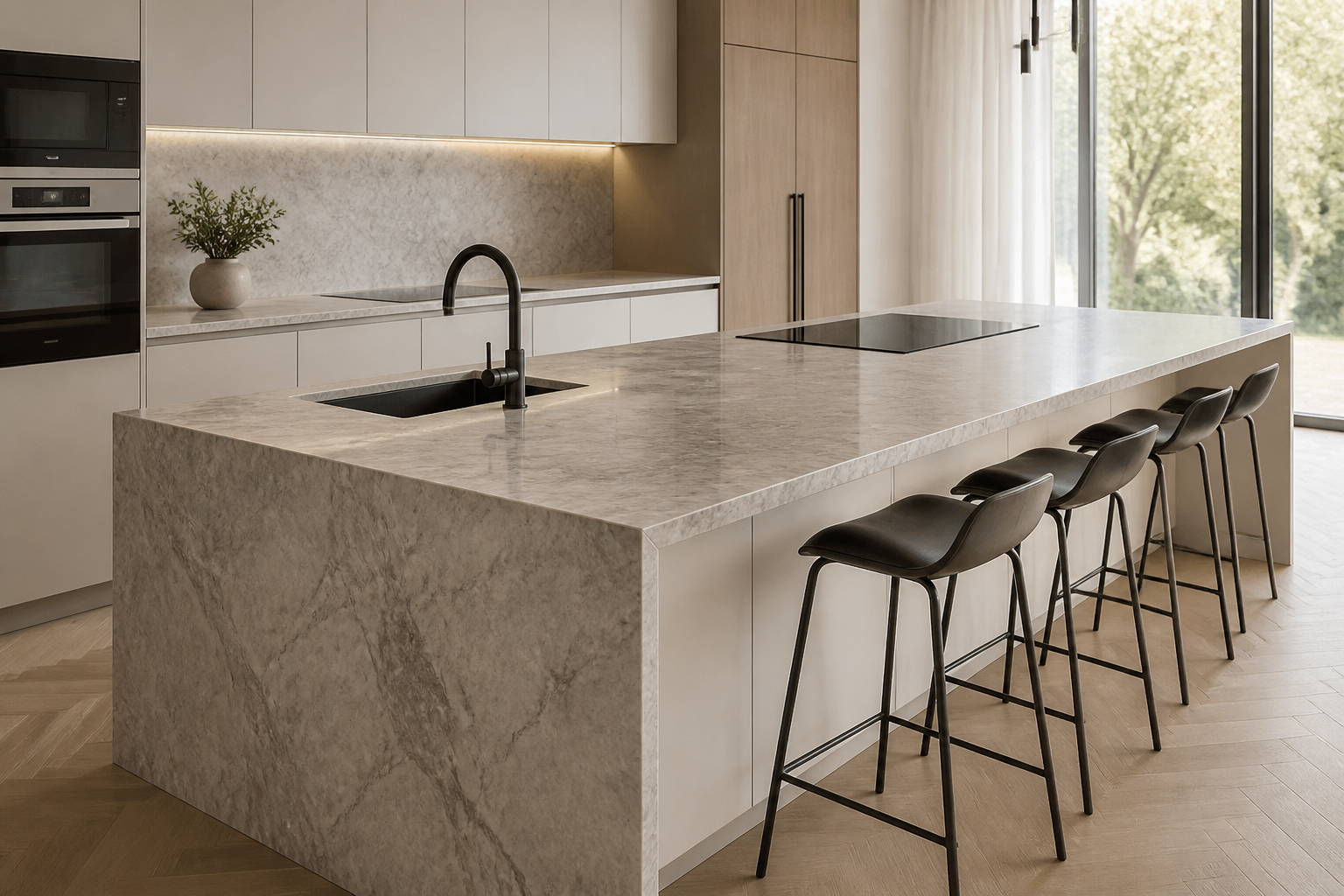 Finished kitchen with stone countertop